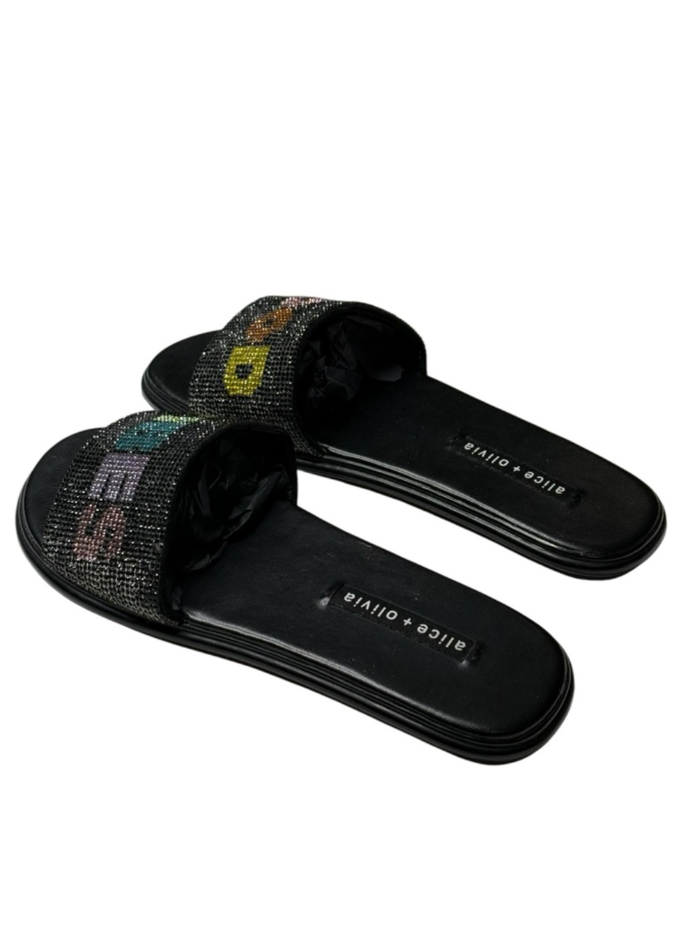 HTF: Alice + Olivia 𖦹 Tatum Good Vibes Slide Crystal Sandals 𖦹 Black 𖦹 7.5M 𖦹 - Picture 5 of 16